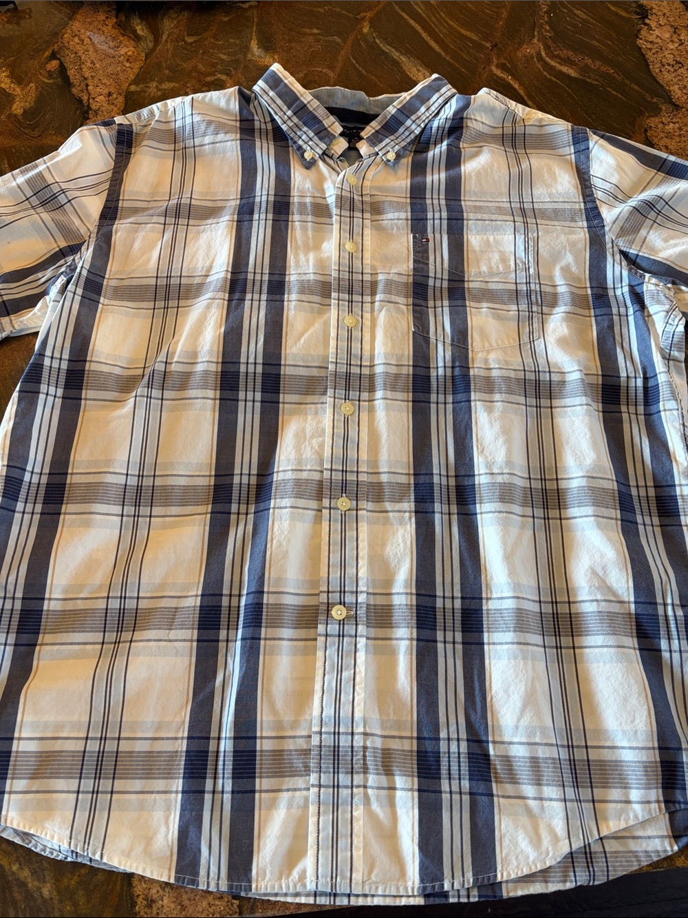 Tommy Hilfiger White and Blue Plaid Button-Down Shirt